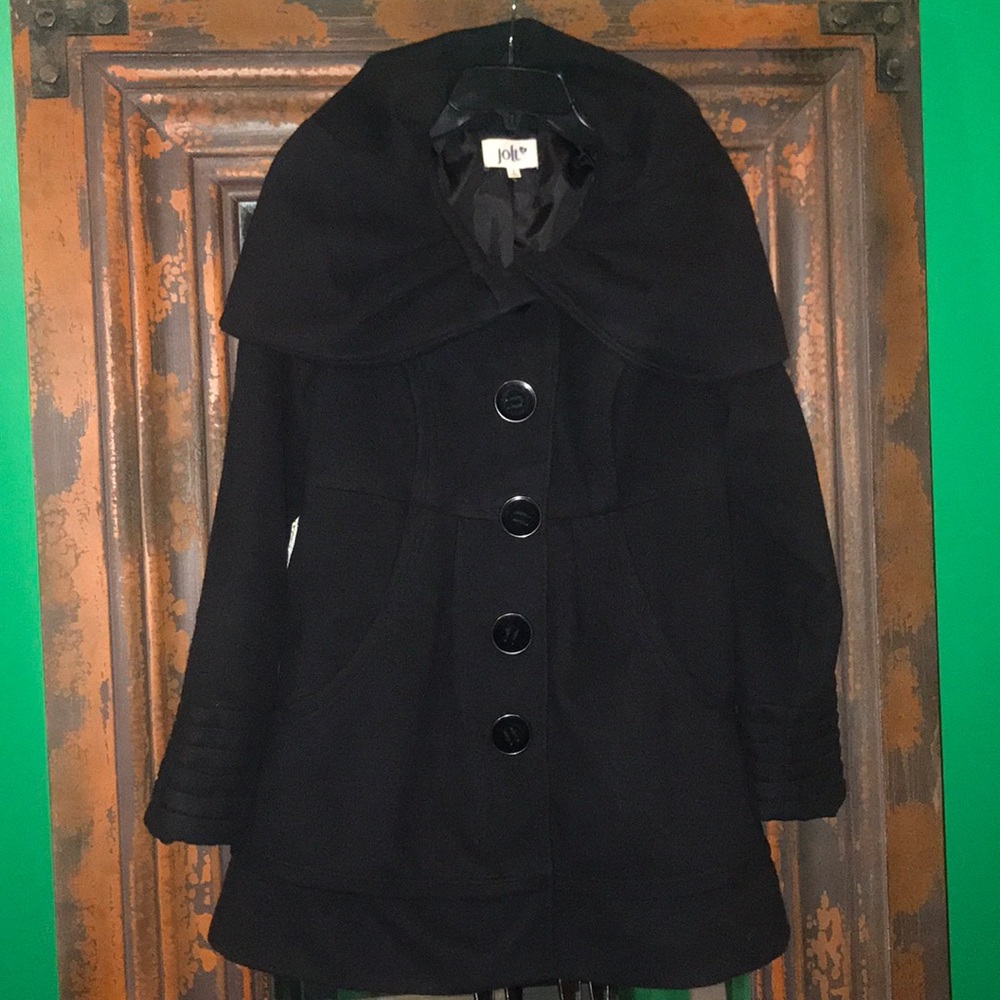 Jolt Black Long Lined Coat w/Caplet & Pockets Sz S